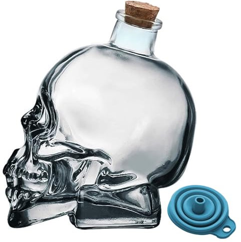 eispap Totenkopf-Dekanter, bleifrei, Glas, Totenkopf-Requisite, Whiskyflasche mit Korkverschluss, 400 ml
