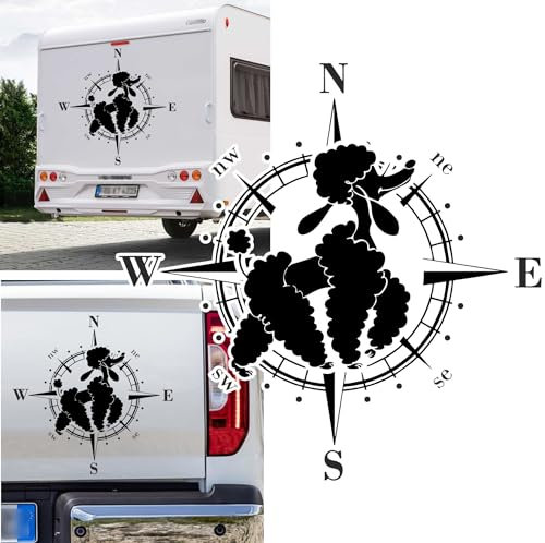 Rakelfix Kompass Lustiger Pudel Hund Aufkleber Größe&Farbe wählbar Hund Hunde Wohnmobil Caravan Autoaufkleber Sticker Kompassrose Windrose Camper