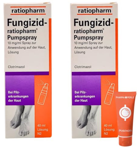 Fungizid ratio Pumpspray – Behandlung von Fußpilz und Hautpilzinfektionen mit Clotrimazol – Lindert Juckreiz, Brennen und Hautschuppen I Sparset mit Pharma Perle Duschgel (2 x 40 ml)