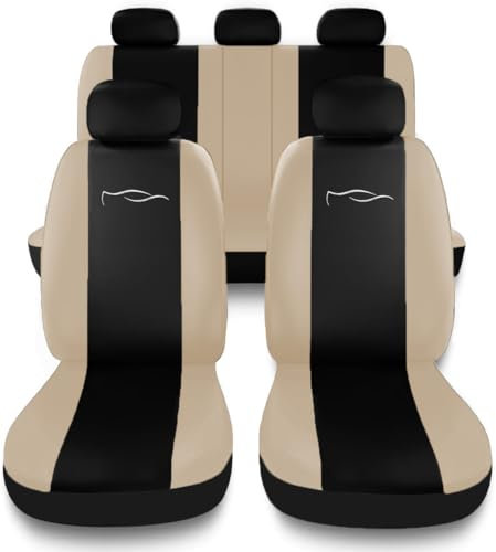 Susy Shop Universal-Autositzbezüge-Set mit Rücksitzlehne mit 2 Reißverschluss, kompatible Auto-Sitzbezüge Airbag (Schwarz/Beige)