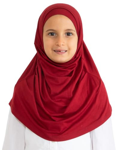 Prien Hijab Für Kinder, Türkisch Kopftuch Mädchen, Muslim Damen Schal, Viszid Tuch, Islam Kopftücher, Muslimische Frauen Khimar Abaya, Easy Kleidung, Tesettür Giyim (Burgund)