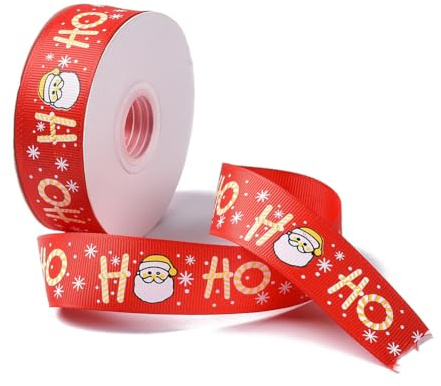 CABODYALS 25 Yards 1 Zoll Weihnachtsmann Band Weihnachtsdruckband Rotes Ripsband Mit Winterferien Aufdruck Verdrahtet Mit Spule Zum Verpacken von Geschenken Basteln Weihnachtsbaum Party Kranz Dekorati