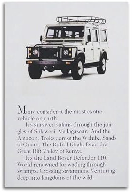HNPBB Klassisches Offroad-Auto-Poster, Rover Defender 110, SUV, Poster, dekoratives Gemälde, Leinwand, Wandposter und Kunstdruck, moderne Familienschlafzimmer-Dekoration, Poster, 30 x 45 cm