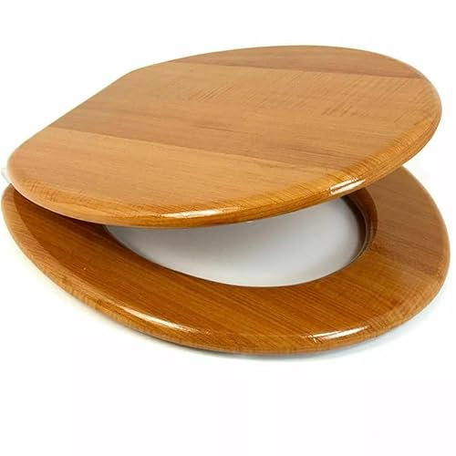 EZ Pack - Luxury Universal 18 MDF Wooden/Plastic/Diamante/Padded Oval Toilet Loo Seat, Adjustable Seat, Soft Close, Stainless Steel Fittings, Easy Install Easy Clean (MDF Antique Pine)