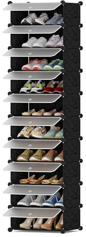 HOMIDEC Meuble à Chaussure 10 Niveaux pour 20 Paires, Rangement pour Entrées, Chambres et Couloirs, Noir