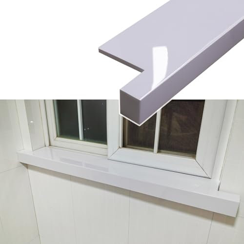 Window Sill Cover Bright White Window Sill Covering with Nose, Modern Style Home Windowsill Protector, Composite Acrylic Window Sills Trim Capping Board(150cm x 25cm (59 x 9 7/8))