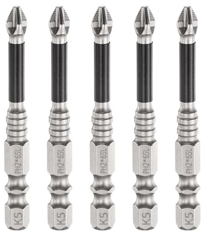 sourcing map 5pcs Impact Phillips Screwdriver Bit PH2 (#2) Anti Slip Tip 1/4 Hex Shank 2.6 (65mm) Long Magnetic Cross Screw Driver Industrial Power Drill Bits for Remove Fastening Screws