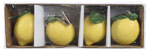 Decoris Tischdeckenbeschwerer Zitrone 16x5x4cm Keramik 4er Set - Tischdeckengewichte für Draußen mit Klammern aus Metall - Gewichte zum Beschweren - Tischdecken Beschwerer mit Clip - Gelb Grün