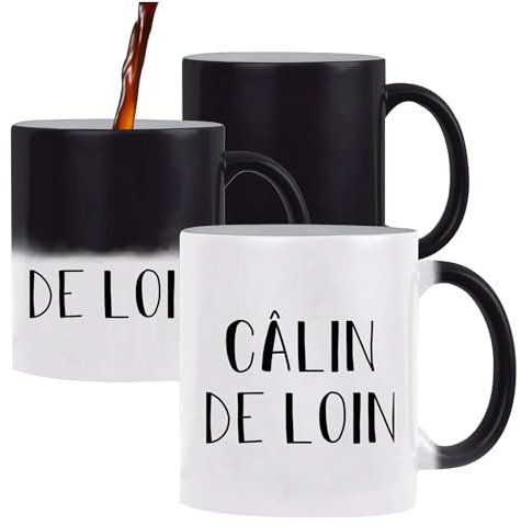 Tasse Magique Calin de Loin | Mug qui change couleur avec la chaleur | Idée Cadeau Copine Copain Couple Drôle Humour Original Anniversaire Amour Unique