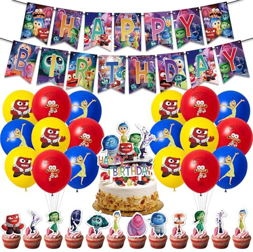 Birthday ballon Inside Decorazioni di compleanno, palloncini a tema di cartoni animati per ragazzi ragazzi ragazze, includono buon compleanno banner, 12Cake Topper, 18Balloons