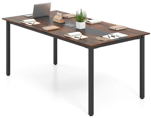 LIFEZEAL Tavolo Riunione, da Conferenza, da Seminario, per 8-10 Persone, Grande, 180x90cm, porta Computer con Passacavi, Ufficio, Lavoro, Studio, in Legno e Metallo, Scrivania, Industriale, Max 120kg