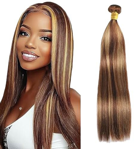 Lakaisa Straight Human Hair Bundles Blonde 100% Unprocessed Brazilian Remy Hair P427 Highlight Real Hair Echthaar Tressen Extensions Sew in Hair 1 Bundle for Woman 20 Zoll