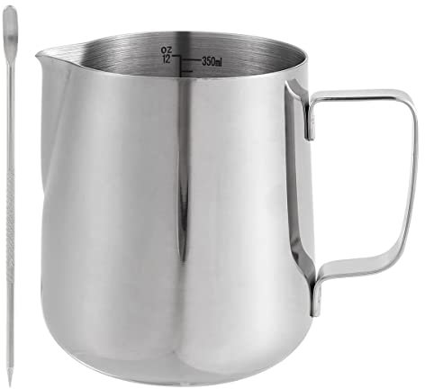 350ML Milk Frothing Jug for Coffee Machine 304 Stainless Steel Milk Pitcher Cup with Spoon Milk Cup for Making Cappuccino Latte and Espresso