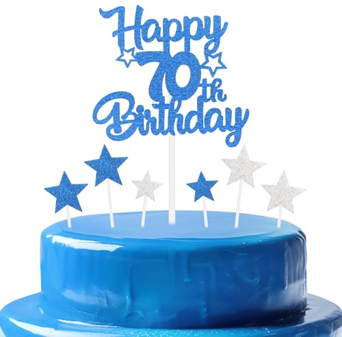 mciskin Royal Blue 70th Birthday Decorations for Men,Personalised Happy 70th Birthday Cupcake Toppers for Cake,Glitter Royal Blue Cake Toppers for Girls Boys Women Men Party Favor Supplies Decor