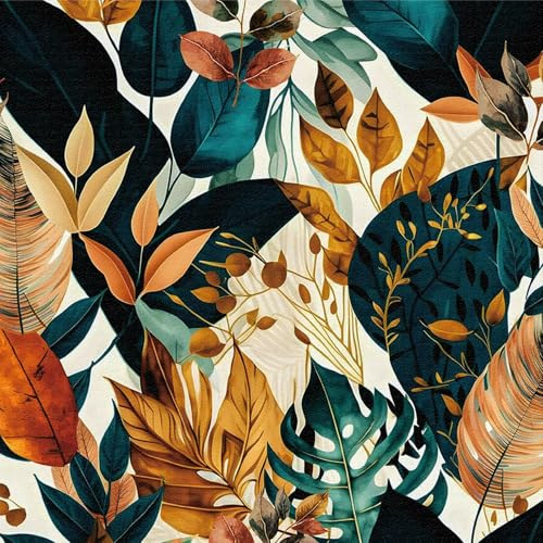 Tropical Leaf Wallpaper,44 x 600cm Tropical Palm Peel and Stick Wallpaper Blue and Yellow Boho Self Adhesive Botanical Plants Wall paper Self Adhesive Furniture Wrap for Living Room,Bathroom,Cabinet