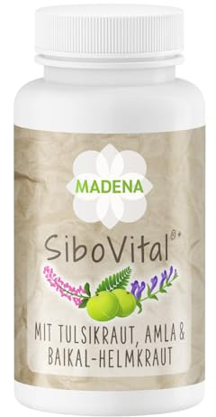 MADENA SiboVital, complesso vegetale a SIBO per sostenere la mucosa intestinale, 60 capsule con tulsi, Amla, Erba Baikal, aglio e niacina, vegana