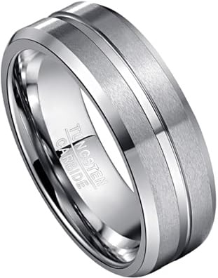 VAKKI Ring Herren Damen 6mm/8mm Wolfram Ringe Schwarz/Silber/Schwarz Blau Eheringe mit Rille und Abgeschrägte Kanten Größe 52(16.6)-72(22.9)