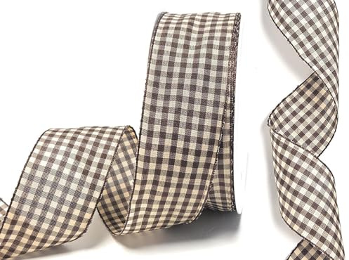 s.dekoda Schleifenband 15m x 40mm Braun - Beige kariert Karoband Dekoband Drahtband [D150]