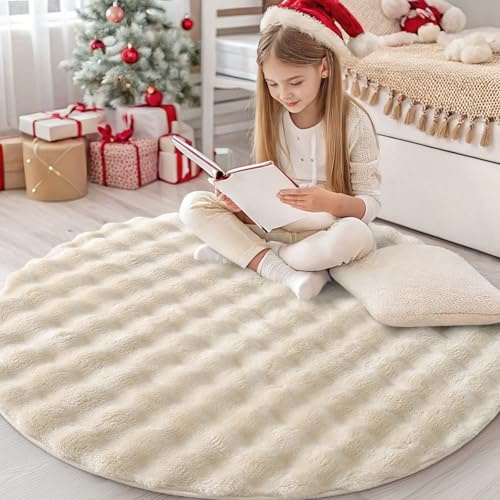 Homaxy 3D Bubble Waschbar Groß Teppich Wohnzimmer 200 cm Rund, Beige