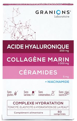 Acido Ialuronico e Collagene 60 Compresse Idratazione Pelle - Granions | Acido ialuronico 200 mg, collagene marino 1000 mg, ceramidi e niacinamide, tonicita ed elasticita, senza glutine