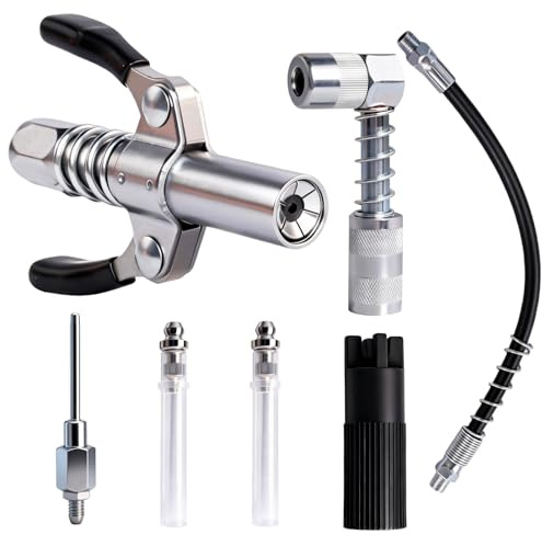 Fettpresse Mundstück, 7 Stück Fettpresse Adapter Set für Schmiernippel mit 30cm Schlauch Nadelspender Nadeldüse Düsenreiniger Fettpresse Kupplung Mundstück für alle Arten von Fettpressen (Schwarz)