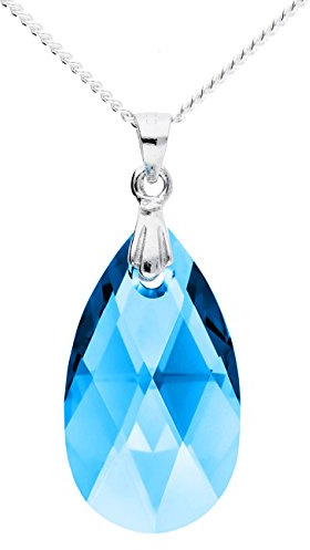 Löb 925 Silber Kette Tropfen Kristall Anhänger Tropfenanhänger Oval Blau Damen Kinder Halskette Silberkette Stein Tropfenform Türkis Hellblau