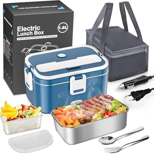 Anykuu Boîte Repas Chauffante 1.8L 12V/24V/220V Chauffage Rapide | Chauffage uniforme, portable, sac isolant inclus, facile à nettoyer, voiture maison bureau, grande capacité 1.8L