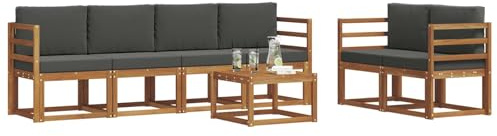 vidaXL Outdoor-Sofagarnitur mit Kissen 7 pcs Natur und Anthrazit, Akazienholz Garten-Sofa-Set, Moderne Gartenmöbel, langlebige Couch, schicke Lounge, ergonomisches Design
