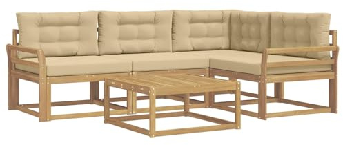 vidaXL Outdoor-Sofagarnitur 5 pcs Weiß und Beige 79 x 79 x 37 cm, Akazienholz Sofa, modernes Outdoor-Möbel, stylische Sectional-Garnitur, wetterfeste Terrasse, Garten Sitzgruppe