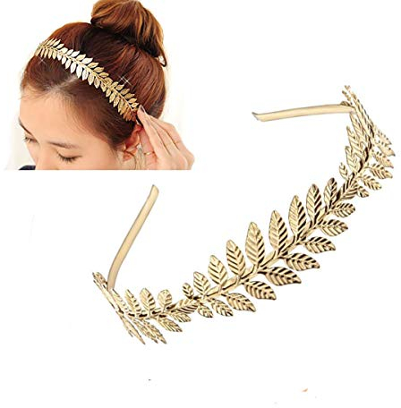 Haarreif für Damen und Mädchen, griechisch, römisch, Lorbeerblatt, Brautschmuck, Haarschmuck, Metallblatt, Zweig, französischer Haarschmuck (Gold – A#)