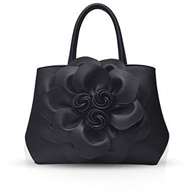 NICOLE & DORIS Handtaschen Damen Klein Elegante Damen Schultertaschen PU Leder Designer Umhängetasche Blumenhandtasche Schwarz