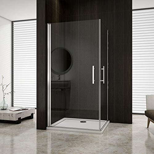 Box doccia angolare, doppie porte, battente 90x90x195cm, piatto doccia 90x90cm