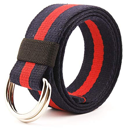 JIER Gestreift Stoffgürtel Herren Damen Leinwand Canvas Jeansgürtel Belts Gürtel Gurtband Taillegürtel Hüftegürtel mit Doppel D-Ringe Schnalle (Weiß C)