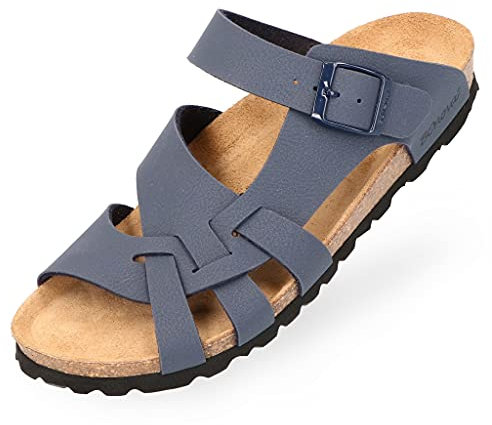 BOnova Melle Nubukleder Sandale Damen in 2 Farben und von Größe 36 bis 42. Mit stylischem und bequemem Schnallensystem. Bequemes Kork Fußbett – Laufen wie auf Wolken. Hergestellt in der EU - blau 38