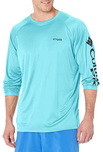 Columbia Men's Terminal Tackle Long Sleeve Fishing Shirt, Gulf Stream/Black Logo, 5X