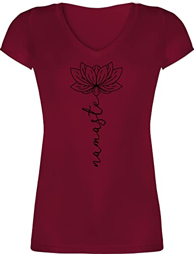 T-Shirt Damen V Ausschnitt - und Wellness - Namaste Lotusblüte I Geschenk Yoga - M - Bordeauxrot - yogashirth yogashirt Meditation Lotus Tshirt Shirt yogashirts spirituelle Hippi Tshirts Shirts