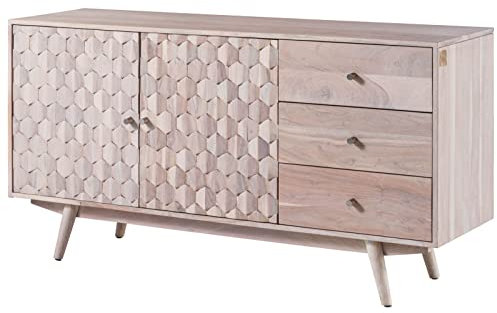 MASSIVMOEBEL24.DE Sideboard Akazie 145x42x75 weiß lackiert MOSAYK #206