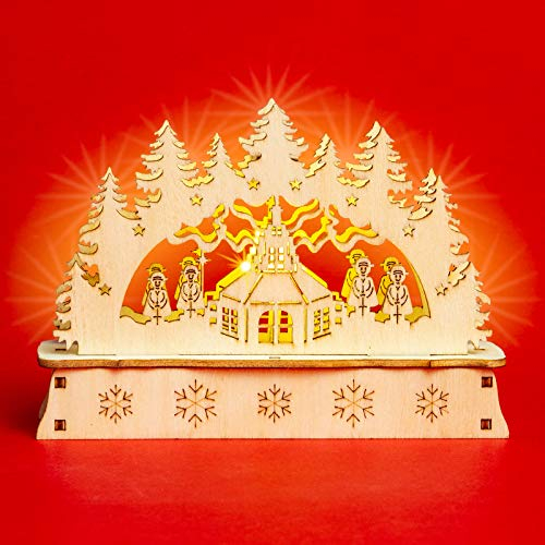 SIKORA LB-MINI Mini Schwibbogen aus Holz mit LED Beleuchtung - Farbe:Motiv Kirche mit Sängern