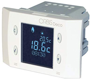 Termostato digitale da incasso con Display a retroilluminazione negativa e alimentazione da rete. - ORBIS OB350420