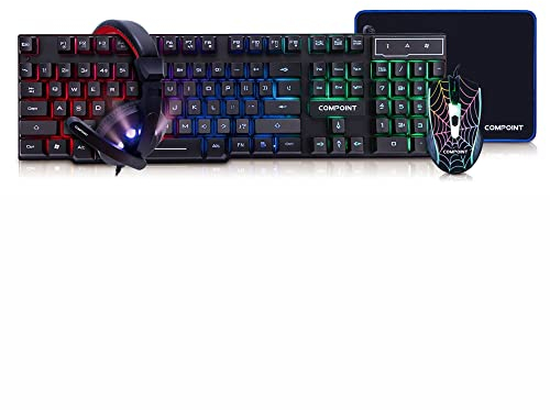 Compoint 4-in-1 Gaming Bundle | Q-LED Keyboard, Optical Gaming Headset, Mouse Pad | Xbox, Ps5 Gamer Pack., Multi Colors