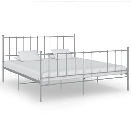 vidaXL Bett Metallbett Schlafzimmerbett Bettgestell Bettrahmen mit Lattenrost Schlafzimmermöbel Doppelbett Schlafzimmer Grau Metall 140x200cm