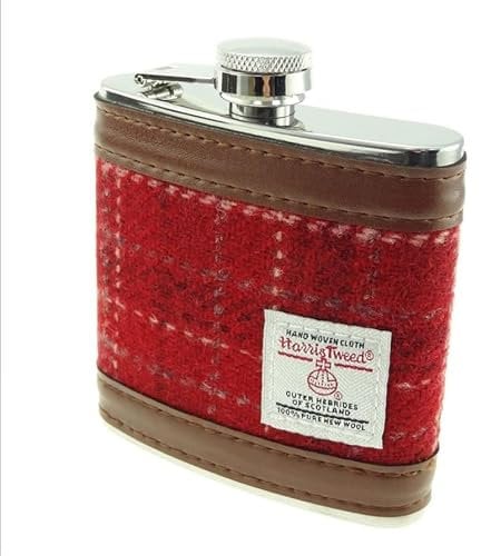 Glen Appin of Scotland Harris Tweed Hip Flask Gift Boxed (Colour 102 Red)