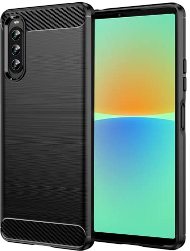 Folmecket Sony Xperia 10 IV Case, Carbon Fiber Scratch Resistant,Shock Absorption Soft TPU Rubber Protective Cell Phone Cover for Sony Xperia 10 IV 6.0 Black