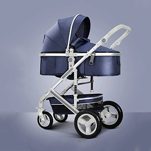 Kinderwagen Von Der Geburt Bis 3 Jahre, Einhandfaltbarer Kinderwagen Umwandelbarer, Umkehrbarer Stubenwagen Für Säuglinge Und Kleinkinder, Luxus-Kinderwagen Mit Geschenk (Color : Blue)