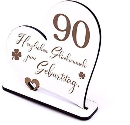 Dekolando 90 Jahre Deko Herz Aufsteller 15cm x 15cm - Geburtstag 90er Tischdeko zum verschenken