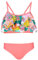 Aquarti Mädchen Bikini Set Bustier Bikinislip Zweiteiliger Badeanzug, Farbe: 030H mit Rüschen Blumen Orange/Rosa/Blau, Größe: 122