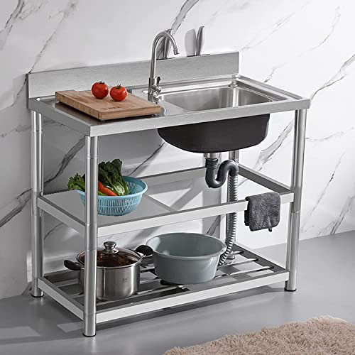 Fregaderos de cocina para el hogar Fregadero de servicio independiente Fregadero de cocina comercial de 1 compartimento de acero inoxidable con consola/soporte, Fregadero de garaje