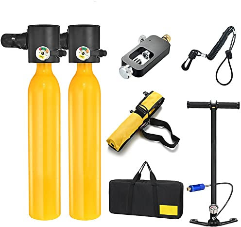 Mini bouteille de plongée de 0,5 L, kit de réservoir de plongée réutilisable portable, bouteille d'oxygène rechargeable avec équipement de plongée sous-marine de 5 à 10 minutes ( Color : Yellow )