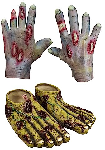 Young Wolf Zombie-Handschuhe für Erwachsene, Ghoulish, Latex, One size, Hautton, Multicolored, Einheitsgröße, Unisex, Handschuhe