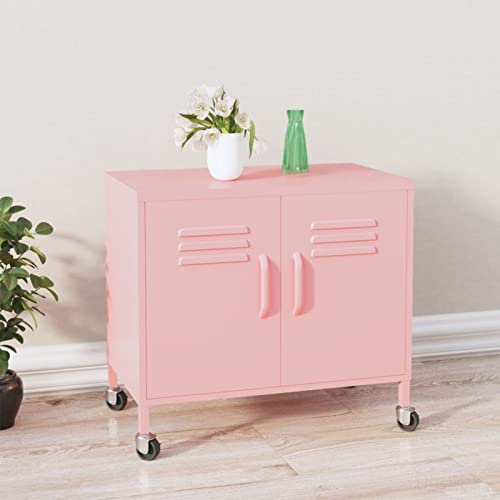 Homgoday Armadietto Rosa 60x35x56 cm in Acciaio, Armadietti Salvaspazio Mobiletto, Mobile Cucina Mobile Soggiorno Mobiletto Cucina Credenza Cucina Mobili Soggiorno Credenza